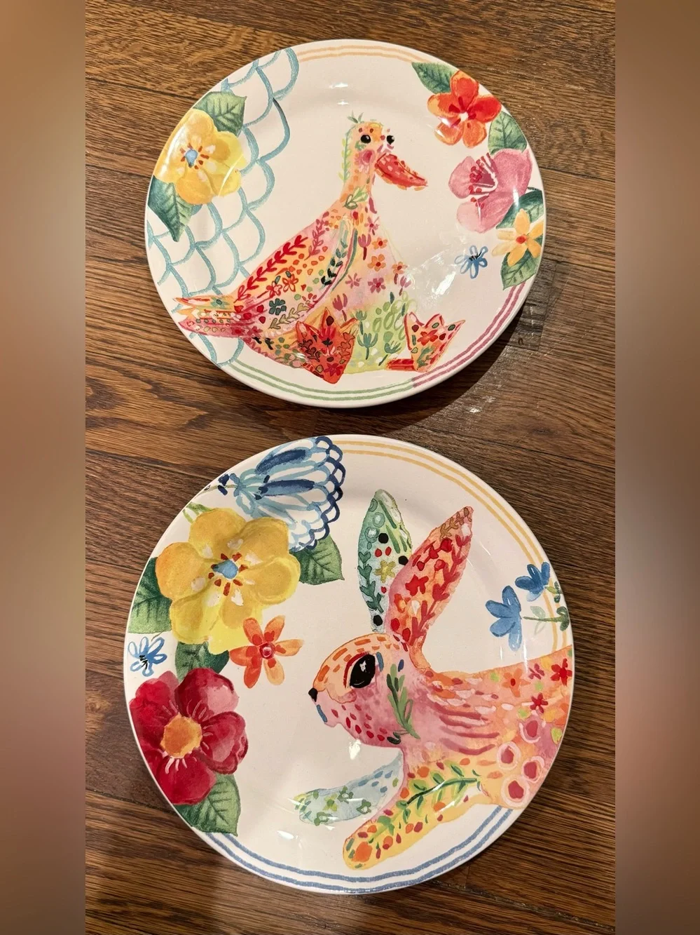 Pier 1 Imports Ironstone Hello Spring Multicolor Rabbit & Duck 9” Salad Plates